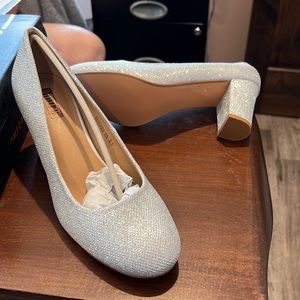 Brand new in box! Women’s silver glitter chunky heels